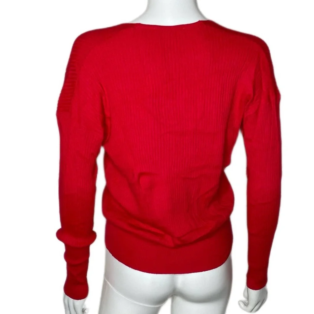 Elodie Women's Red Ribbed Knit Surplice Neck Long Sleeve Pullover Top sz S - Picture 4 of 4